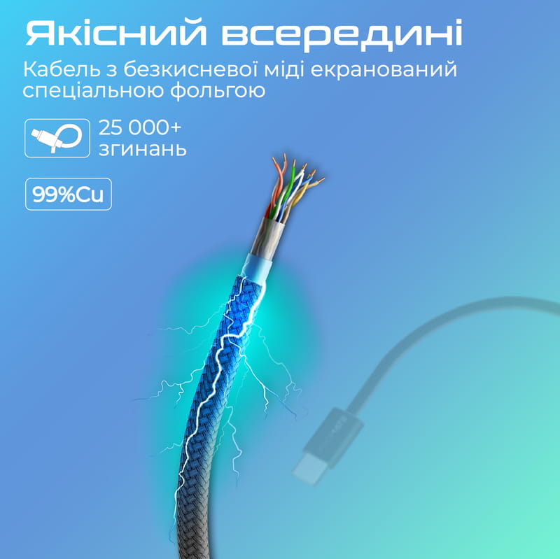 Кабель Promate USB Type-C - USB Type-C (M/M), 3 A, 60 W, 1.2 м, EcoLine-CC120 Black