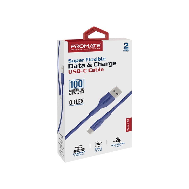 Кабель Promate USB - USB Type-C (M/M), 2 A, 1 м, xCord-AC Navy