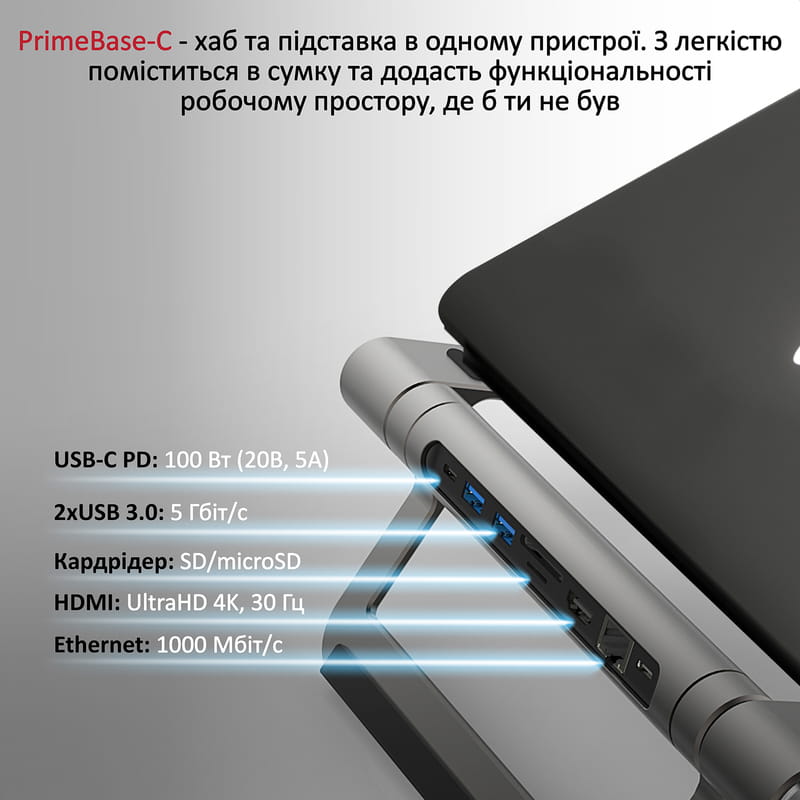 Концентратор USB Type-C Promate PrimeBase-C 9 in 1 Grey