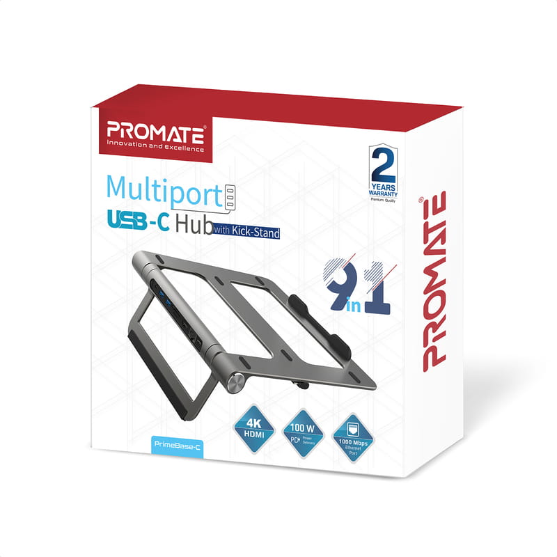 Концентратор USB Type-C Promate PrimeBase-C 9 in 1 Grey