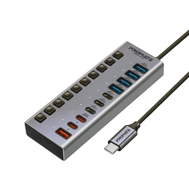 Концентратор USB Type-C Promate Gegahub-5G 10 in 1 Grey