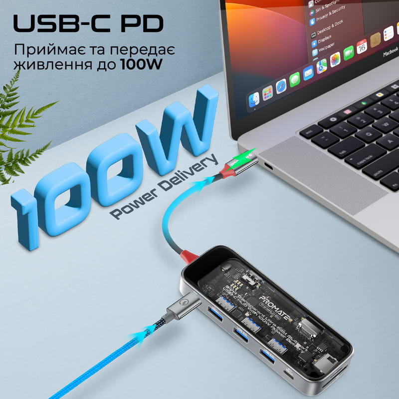 USB-хаб Promate TransHub-Go USB Type-C 9-в-1 Grey