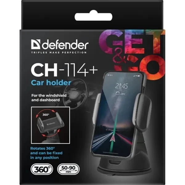 Держатель автомобильный Defender Car holder CH-114+ 360° Black (29114)