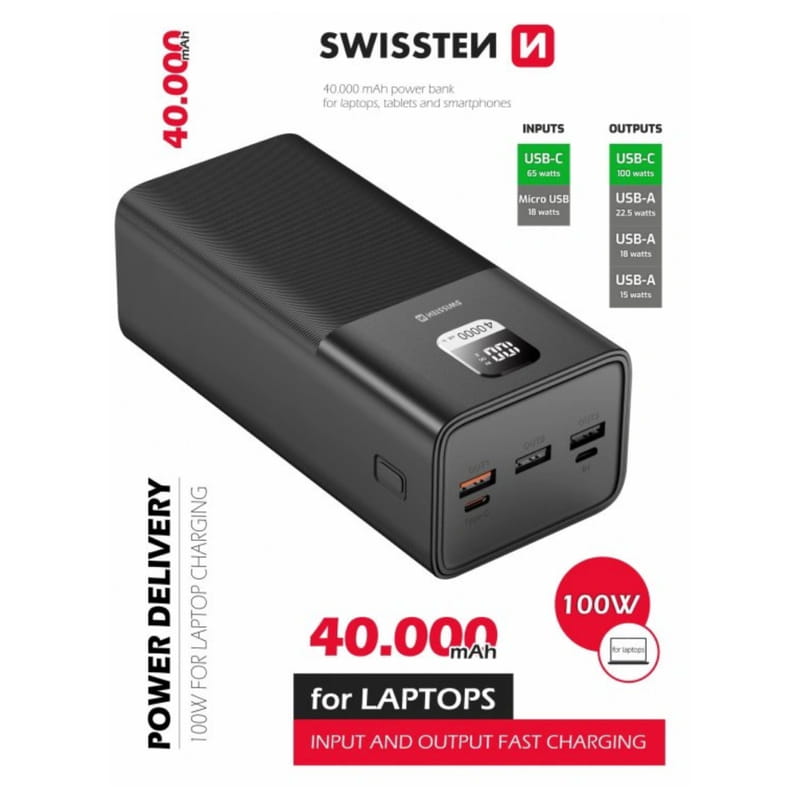 Універсальна мобільна батарея Swissten 40000mAh 100W Black (8595217481275)