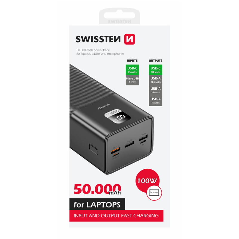 Універсальна мобільна батарея Swissten 50000mAh 100W Black (8595217481282)