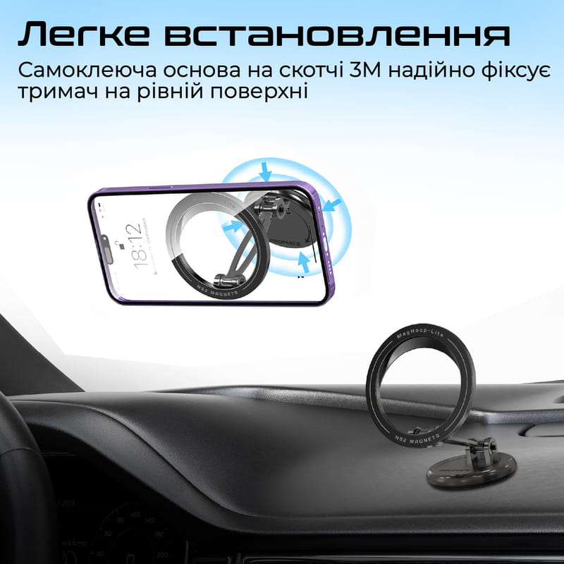 Автодержатель для смартфона магнитный Promate MagHoop-Lite Black