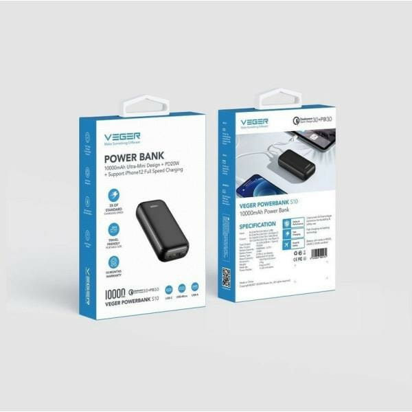 Универсальная мобильная батарея Veger S10 10000mAh, 20W Black (6970453554174)