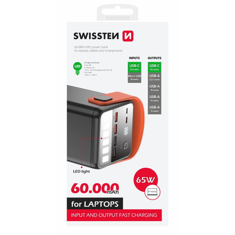 Універсальна мобільна батарея Swissten 60000mAh 65W Black (8595217481299)