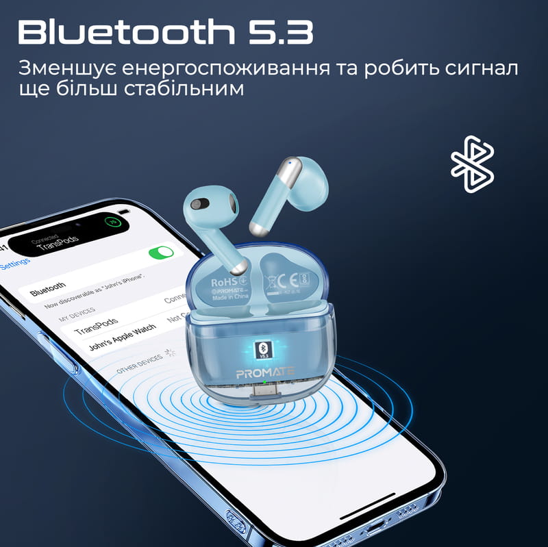 Bluetooth-гарнитура Promate TransPods Blue