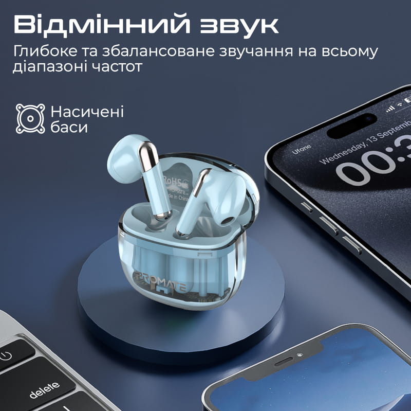 Bluetooth-гарнитура Promate TransPods Blue