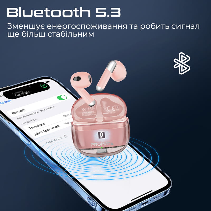 Bluetooth-гарнитура Promate TransPods Pink