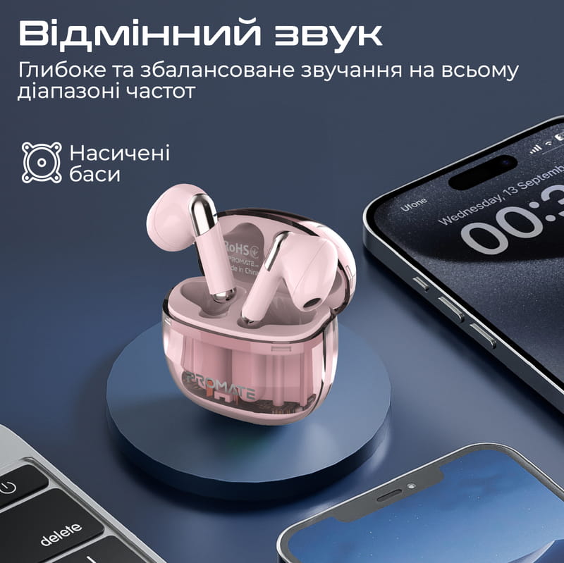 Bluetooth-гарнитура Promate TransPods Pink