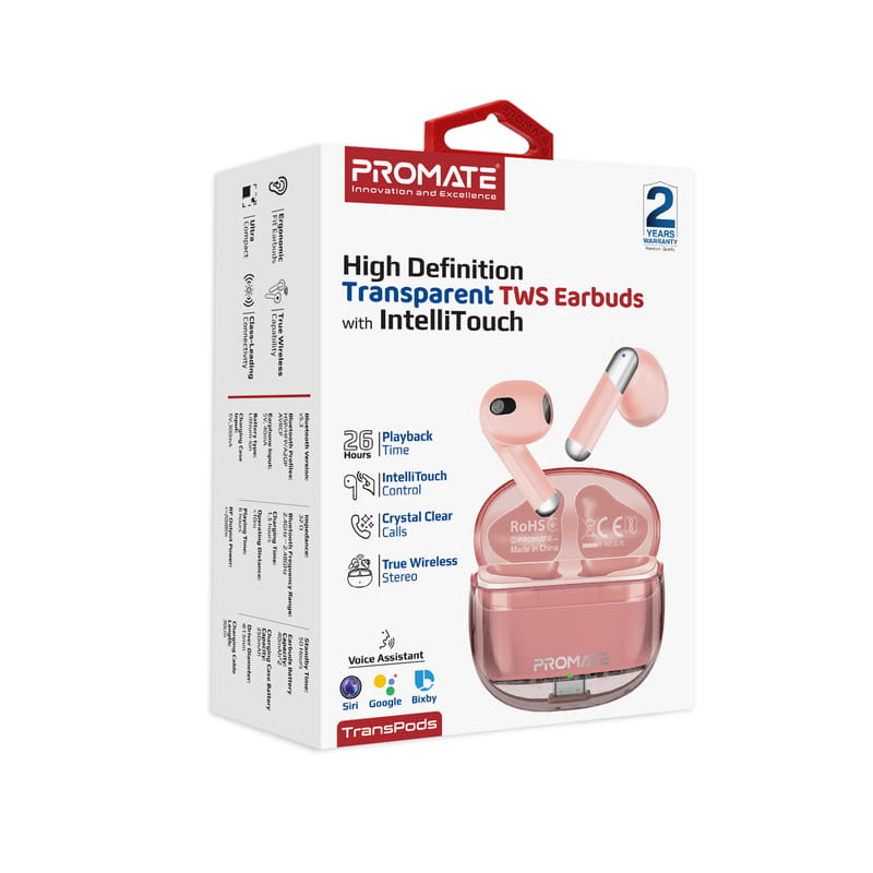 Bluetooth-гарнитура Promate TransPods Pink