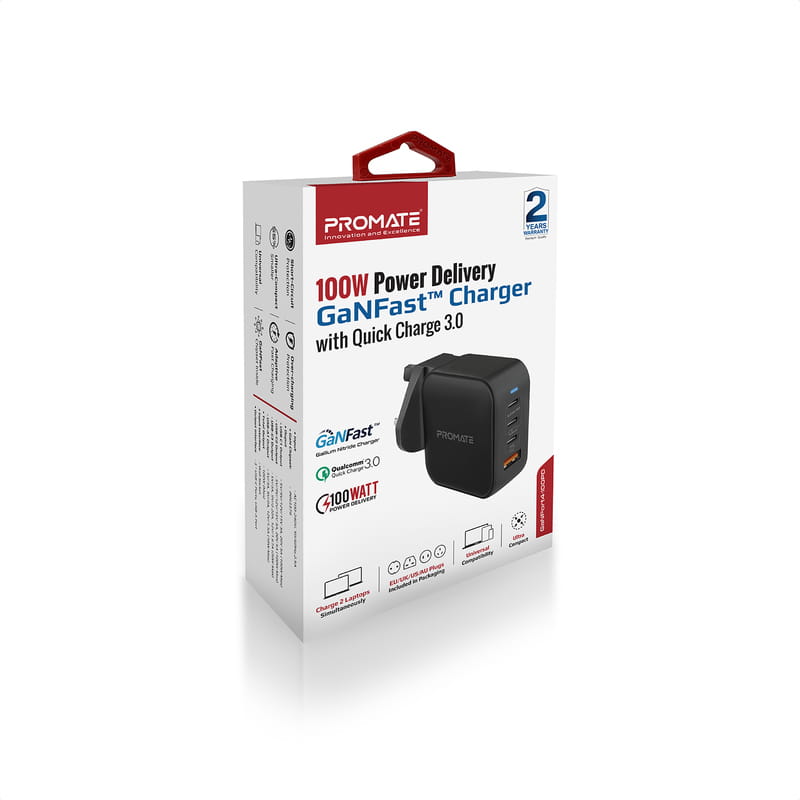 Зарядний пристрій Promate GaNPort4-100PD 100W Black (ganport4-100pd.black)