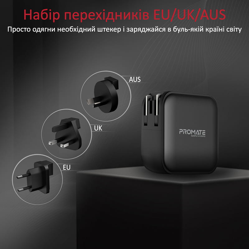 Зарядное устройство Promate GaNPort4-100PD 100W Black