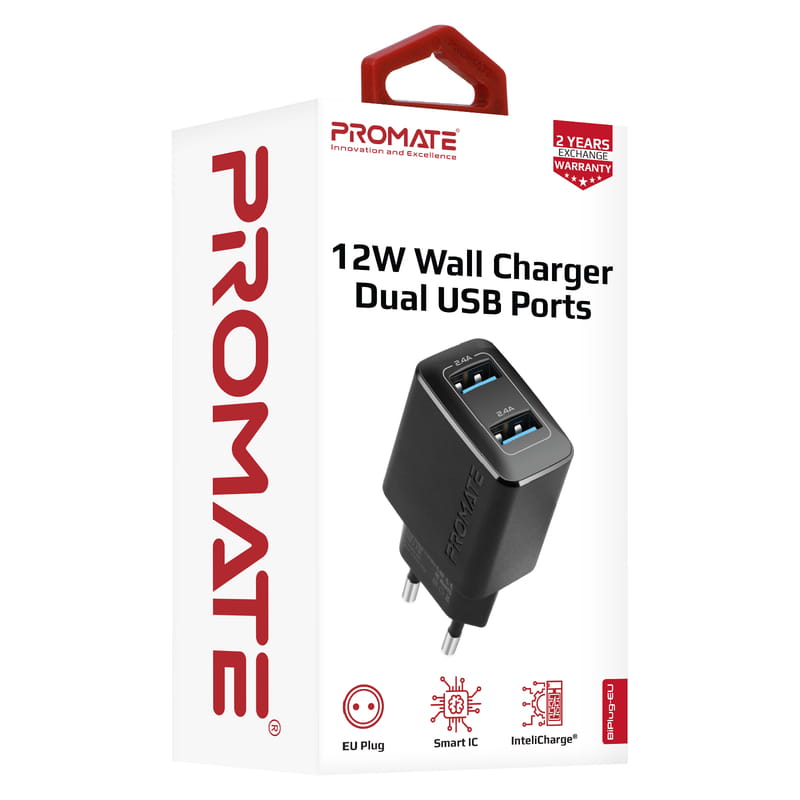 Зарядное устройство Promate BiPlug 12W Black