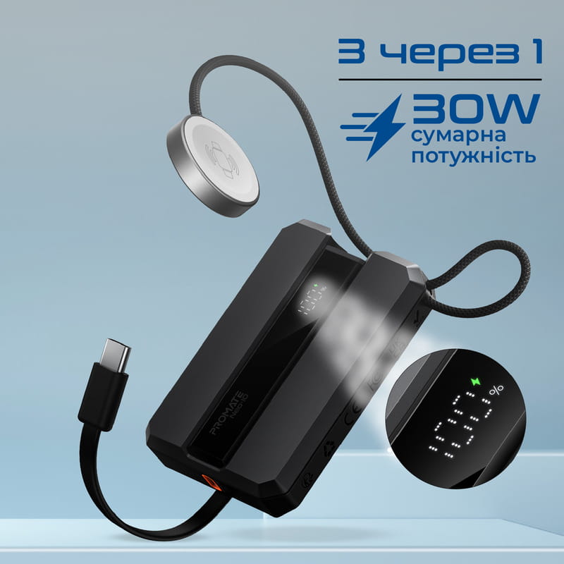Универсальная мобильная батарея Promate Neo-10 10000mAh 30W Black