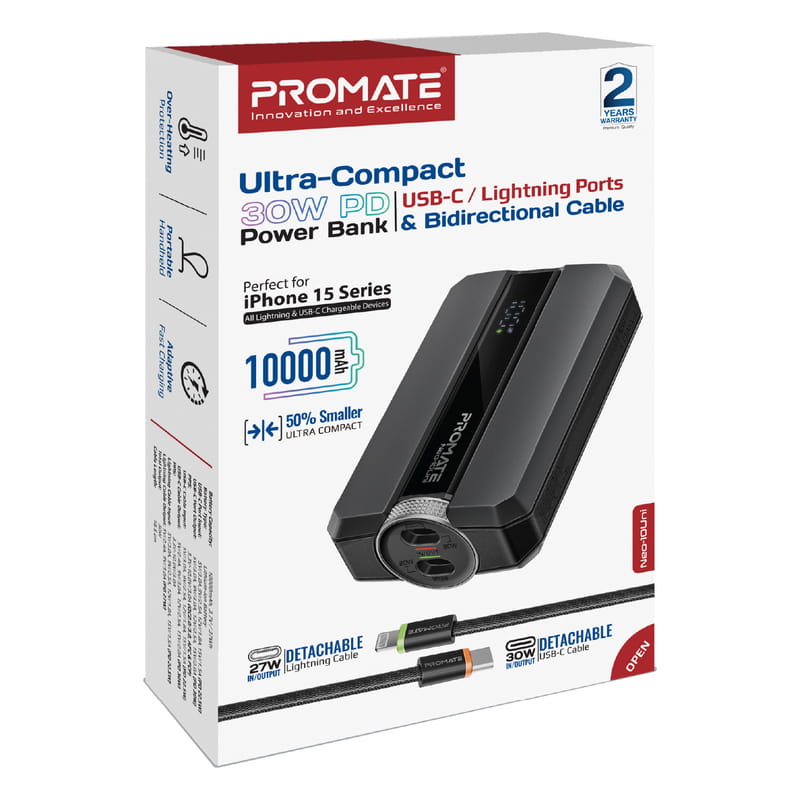 Универсальная мобильная батарея Promate Neo-10Uni 10000mAh 30W Black