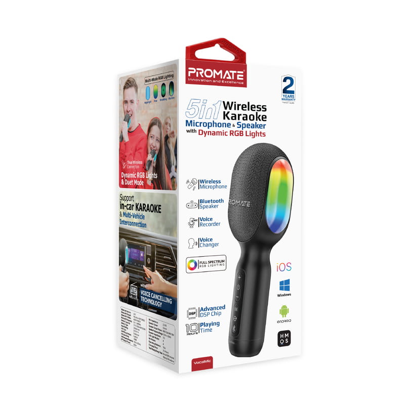 Микрофон для караоке Promate VocalMic Bluetooth LED Black