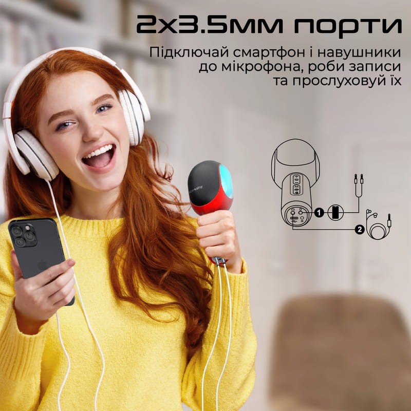 Микрофон для караоке Promate VocalMic Bluetooth LED Red