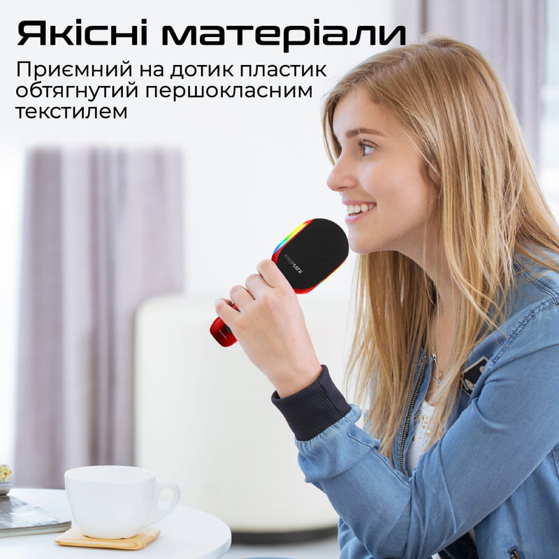Микрофон для караоке Promate VocalMic Bluetooth LED Red