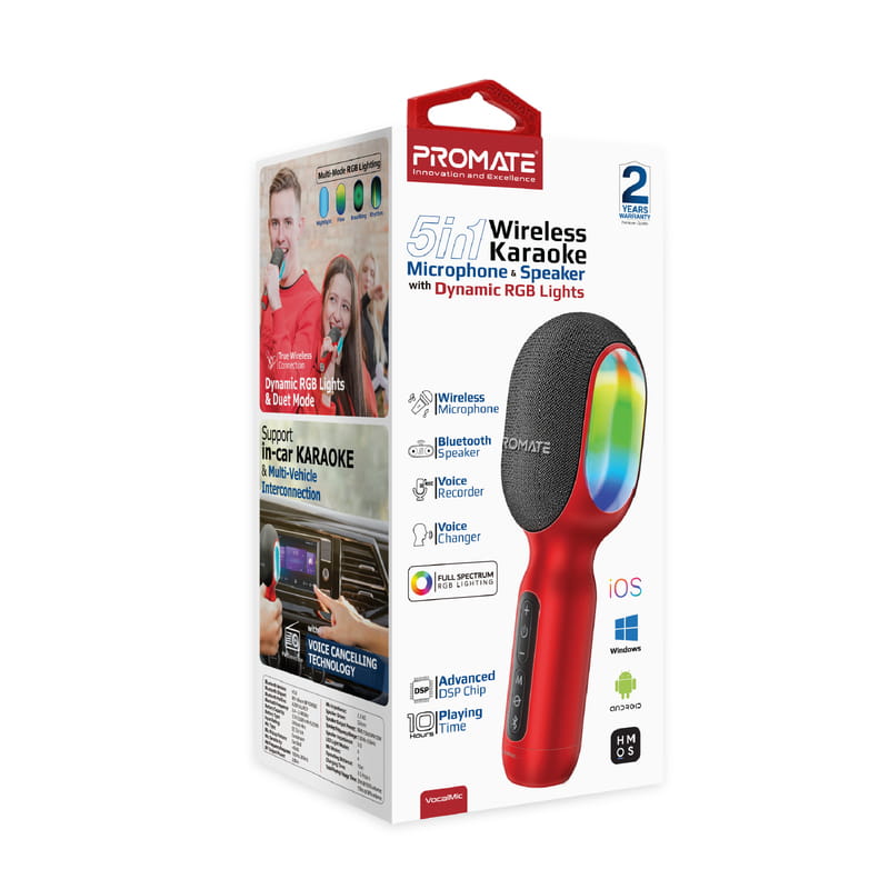 Микрофон для караоке Promate VocalMic Bluetooth LED Red