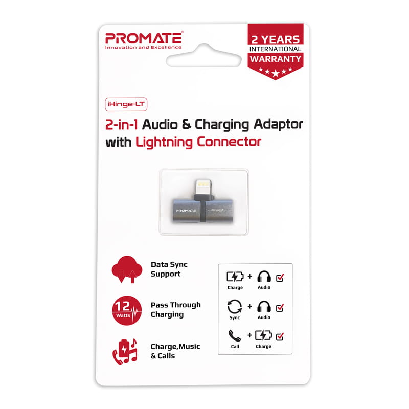 Адаптер Promate Lightning - 2хLightning (M/F) iHinge Grey (ihinge-lt.grey)