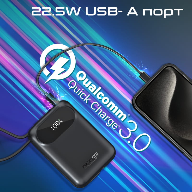 Універсальна мобільна батарея Promate PowerPod-20 20000mAh 35W Black (powerpod-20.black)