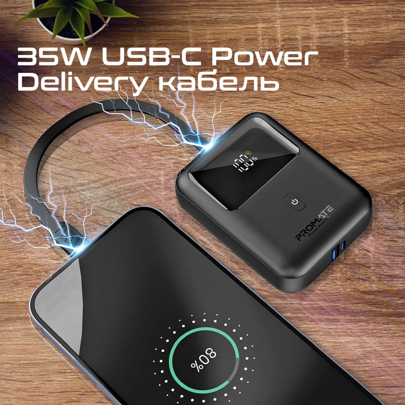 Універсальна мобільна батарея Promate PowerPod-10 10000mAh 35W Black
