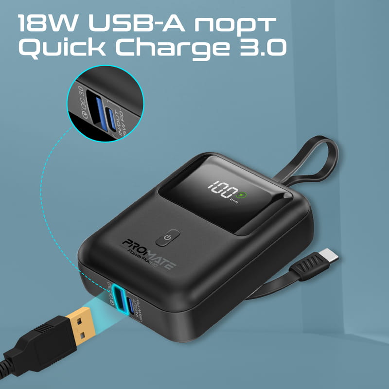 Універсальна мобільна батарея Promate PowerPod-10 10000mAh 35W Black