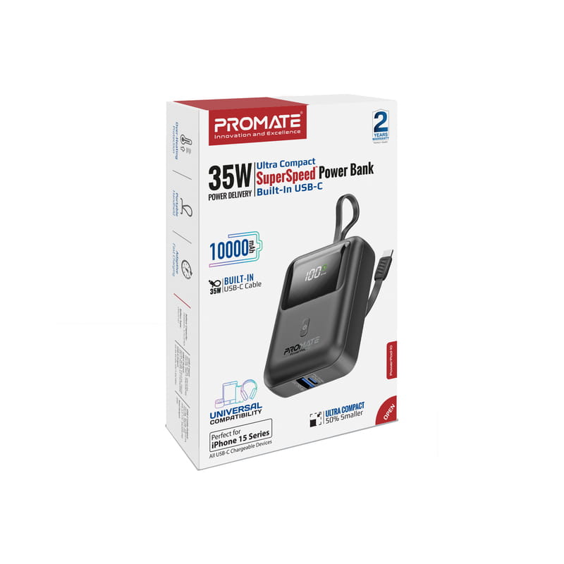 Універсальна мобільна батарея Promate PowerPod-10 10000mAh 35W Black