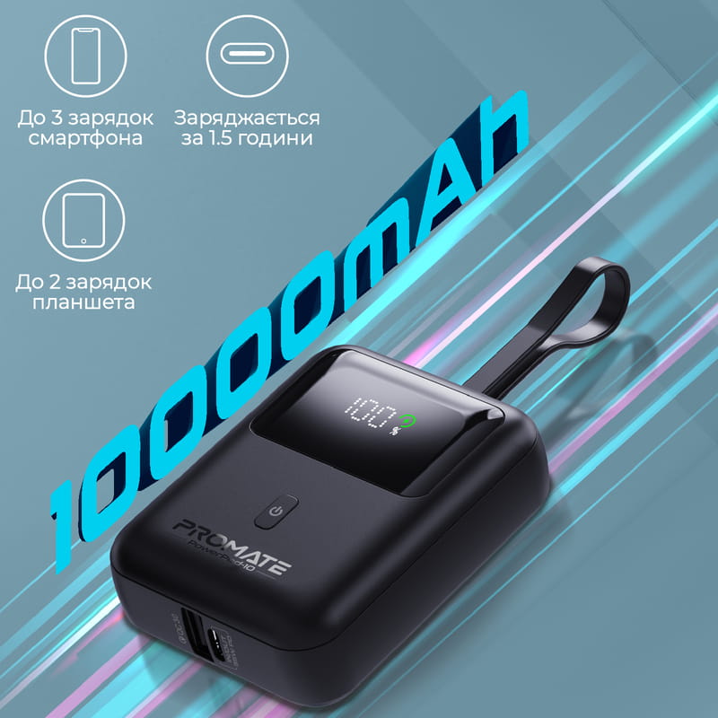 Універсальна мобільна батарея Promate PowerPod-10 10000mAh 35W Black