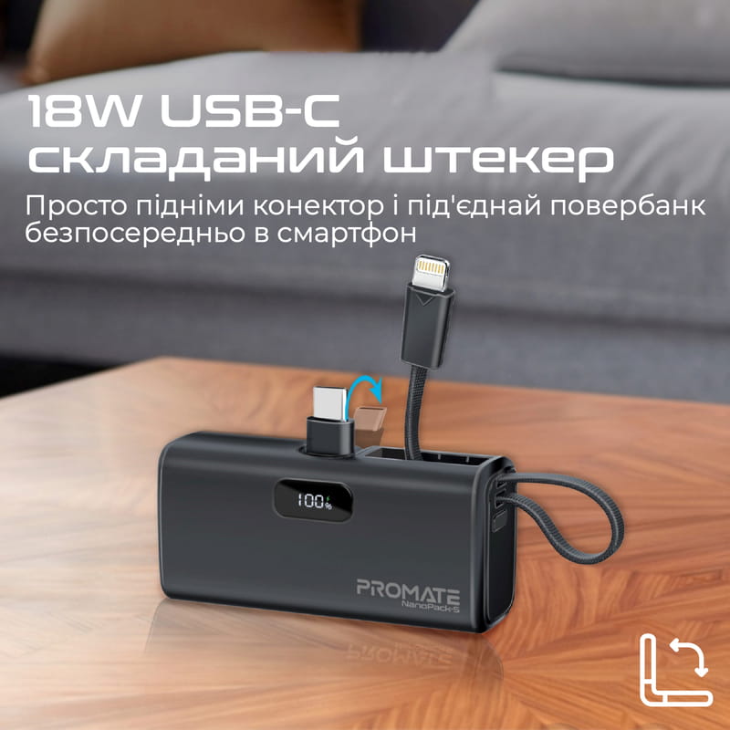 Универсальная мобильная батарея Promate Nanopack-5 5000mAh 20W Black (nanopack-5.black)