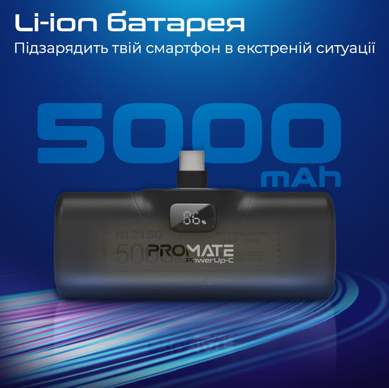 Универсальная мобильная батарея Promate PowerUp-c 5000mAh 20W Black (powerup-c.black)