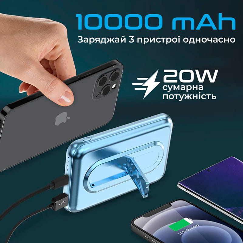 Універсальна мобільна батарея Promate PowerMag-10Pro 10000mAh 20W Blue (powermag-10pro.blue)