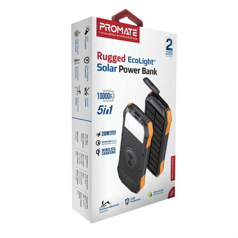 Універсальна мобільна батарея Promate SolarTank-10PDQi 10000mAh 20W Black