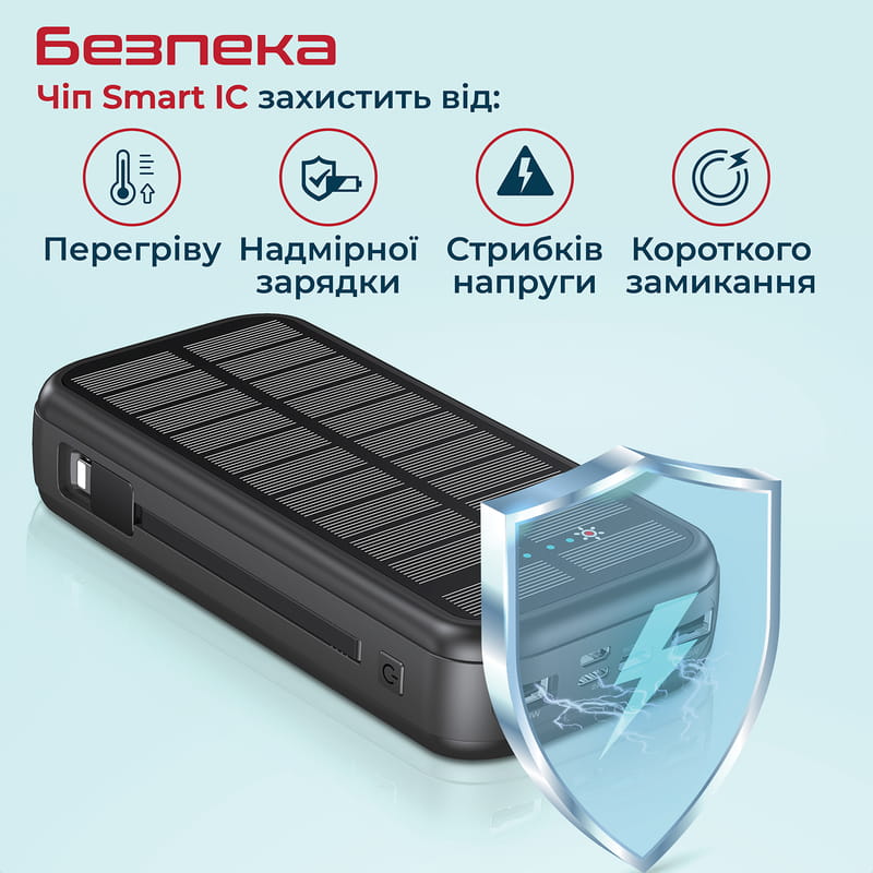 Універсальна мобільна батарея Promate SolarTank-20PDQi 20000mAh 20W Black (solartank-20pdci.black)