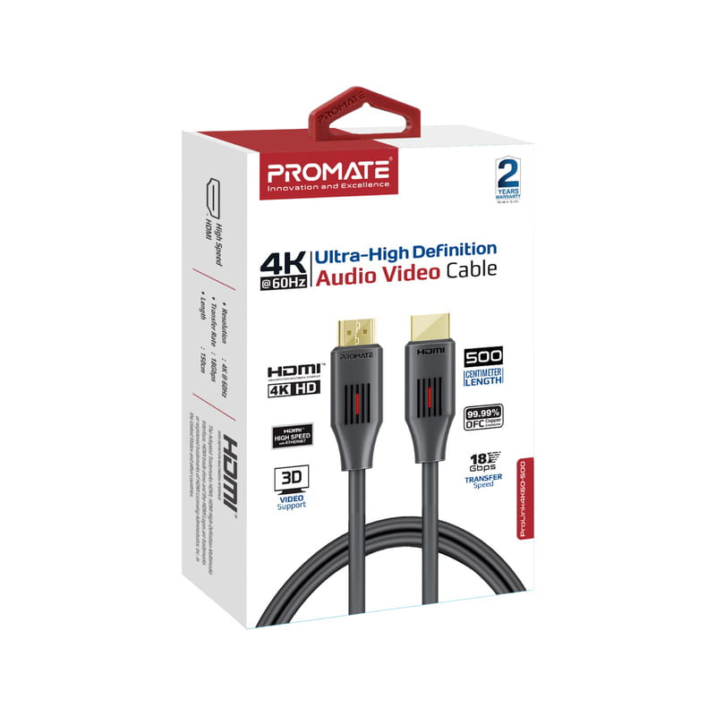 Кабель Promate HDMI - HDMI V 2.0 (M/M), 5 м, ProLink4K60-500 Black (prolink4k60-500)