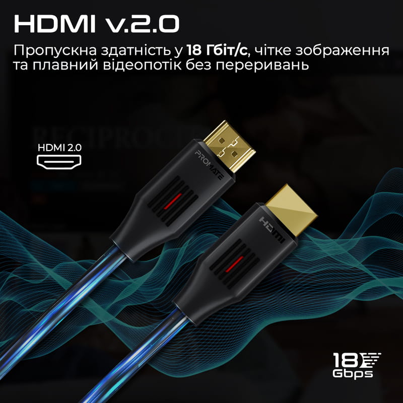 Кабель Promate HDMI - HDMI V 2.0 (M/M), 3 м, ProLink4K60-300 Black (prolink4k60-300)