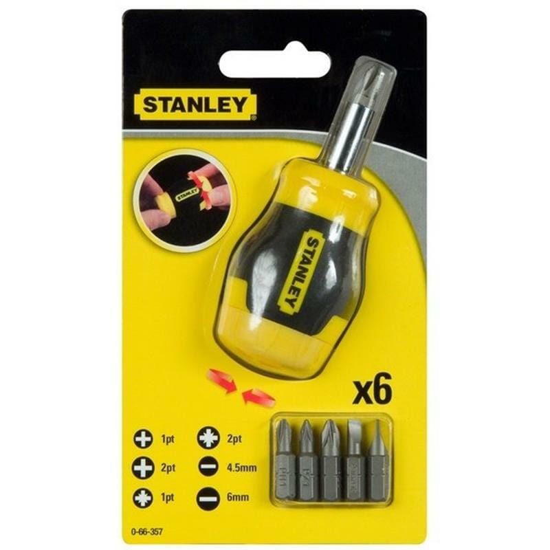 Отвертка Stanley Multibit Stubby с 6 сменными битами (0-66-357)