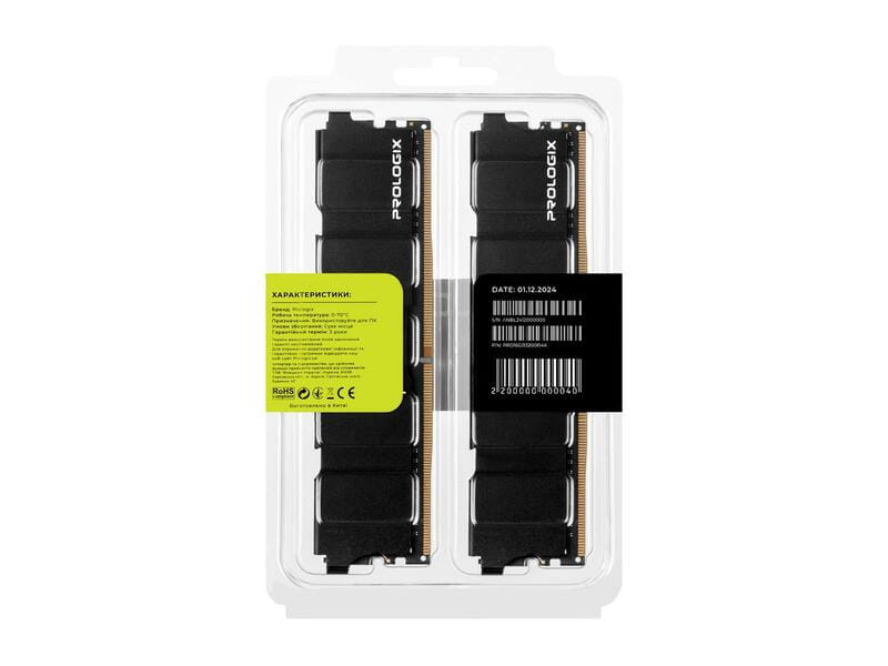 Модуль памяти DDR4 2x8GB/3200 Prologix Black (PRO16GB3200B4K)