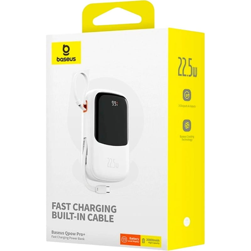 Універсальна мобільна батарея Baseus Qpow Pro 20000mAh, 22.5W, White (P10067103213-00)