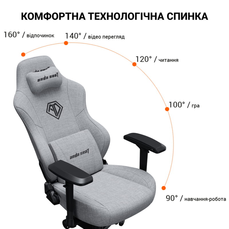 Крісло для геймерів Anda Seat Phantom 3 Pro Size L Fabric Grey (AD18YC-06-G-F)