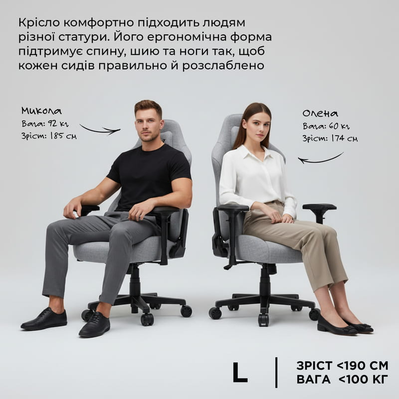 Кресло для геймеров Anda Seat Phantom 3 Pro Size L Grey Fabric (AD18YC-06-G-F)