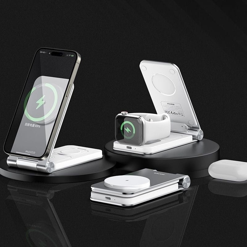 Беспроводное зарядное устройство Maxco Wireless Charger 3-in-1 15W Grey (MW08)