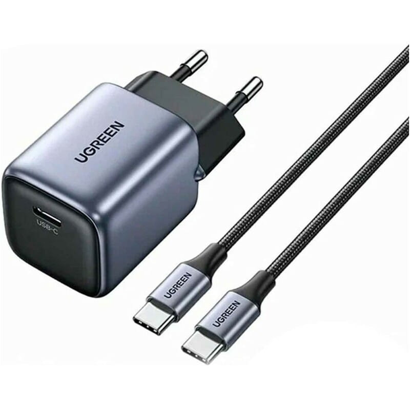 Зарядное устройство Ugreen CD319 GaN 30W Gray + кабель Type-C 1 м (25257)