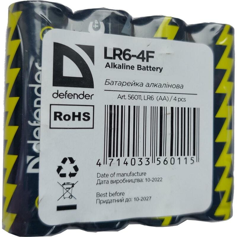 Батарейка Defender Alkaline AA/LR06, уп. 4шт (56011)