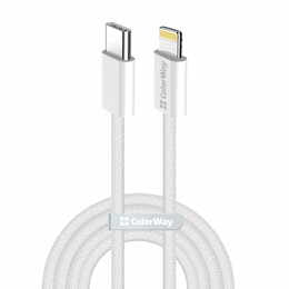 Кабель ColorWay USB Type-C - Lightning (M/M), (braided cotton) (PD Fast Charging 27W), 2 м, Gray (CW-CBPDCL068-GR)