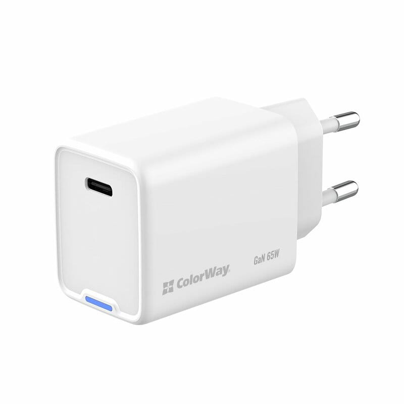 Сетевое зарядное устройство ColorWay GaN Mini 65W PD Port PPS USB-C White (CW-CHS049PD-WT)