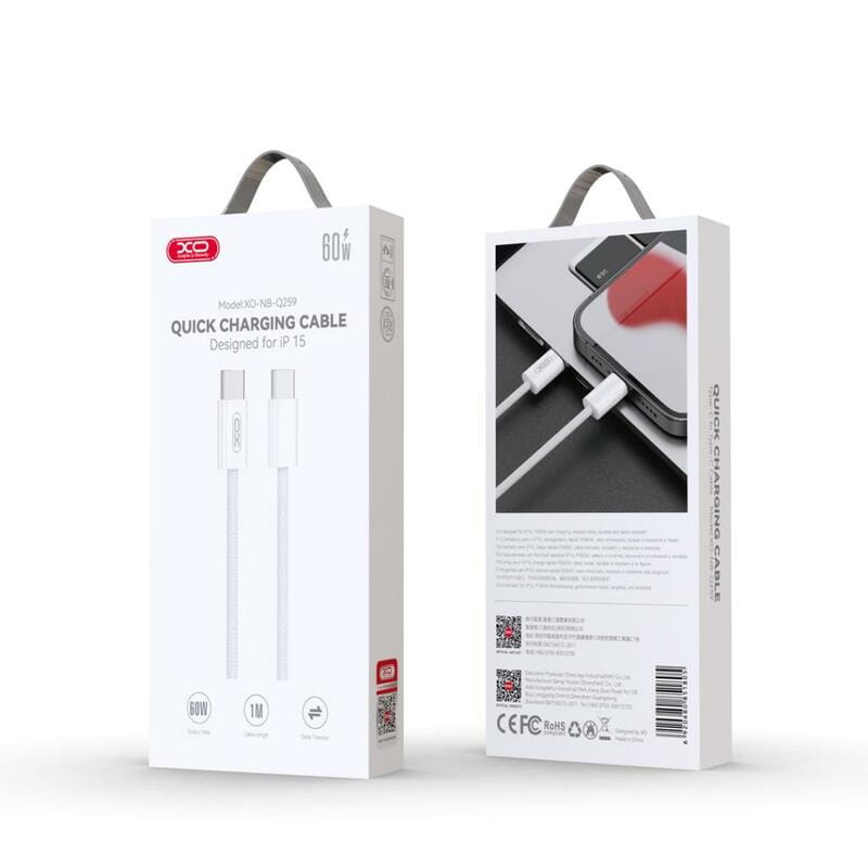 Кабель XO NB-Q259 USB Type-C - USB Type-C (M/M), 1 м, White (XO-NB-Q259-WH)